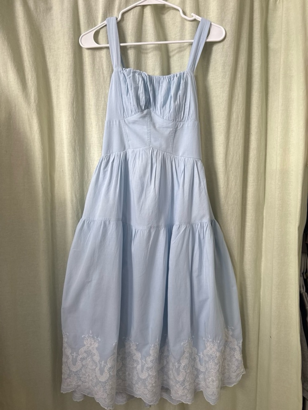 Light Blue Tiered Sundress with Lace Hem